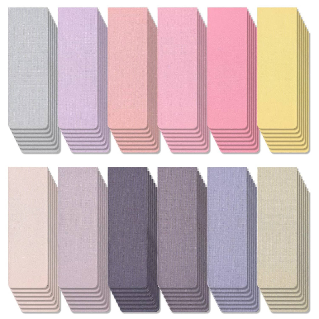 Assorted pastel magnetic bookmark tabs, two rows of colorful flat pieces