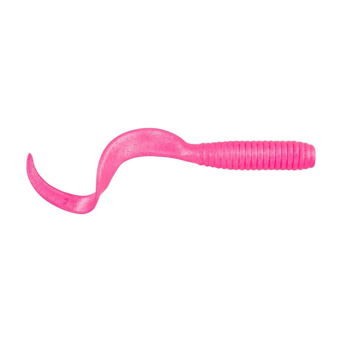 Pink soft plastic fishing jig trailer bait with curved hook and segmented body