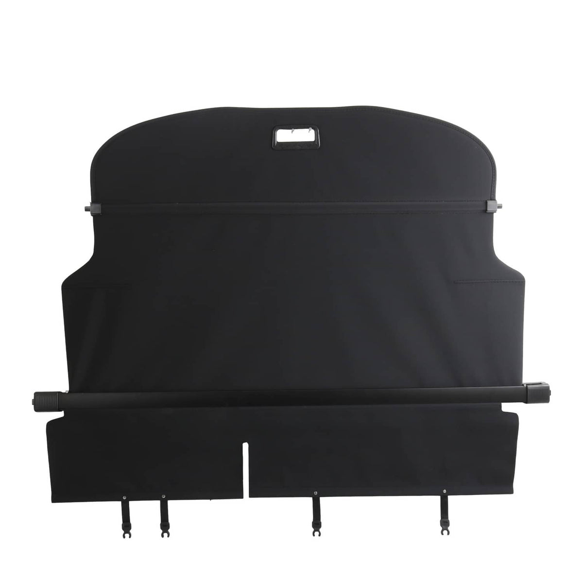 Black rear cargo shade cover with top handle opening and mounting grommets along edge.