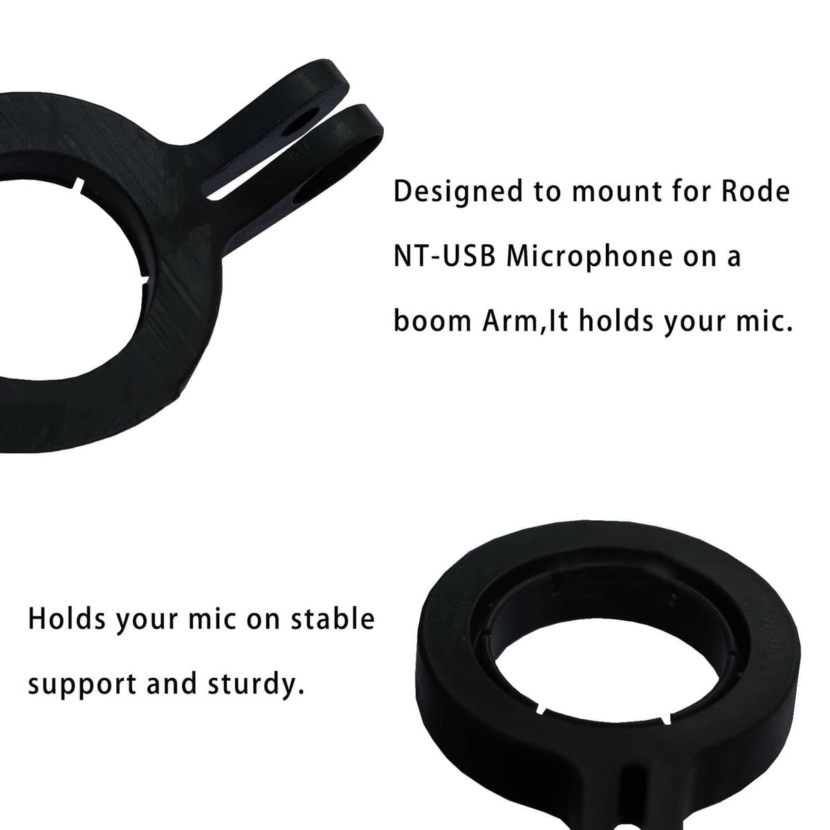 Black microphone boom arm mount adapter ring for holding NT-USB microphone