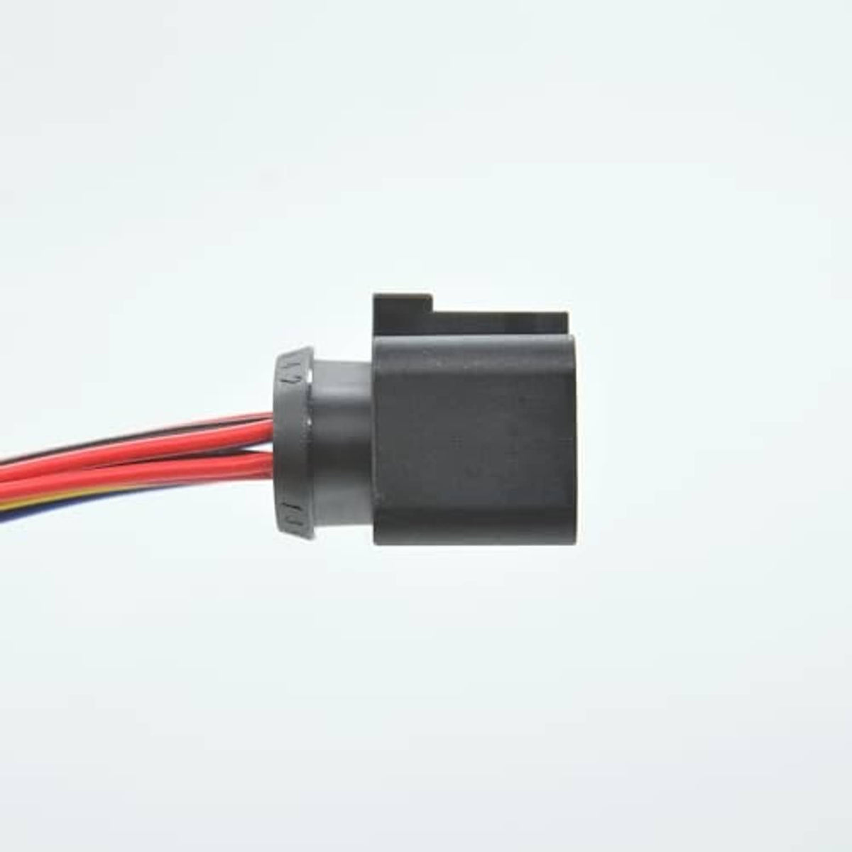 14-pin car HID xenon pigtail plug housing end with red, blue, and yellow wire leads