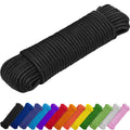 Black braided rope coil, tightly woven strands