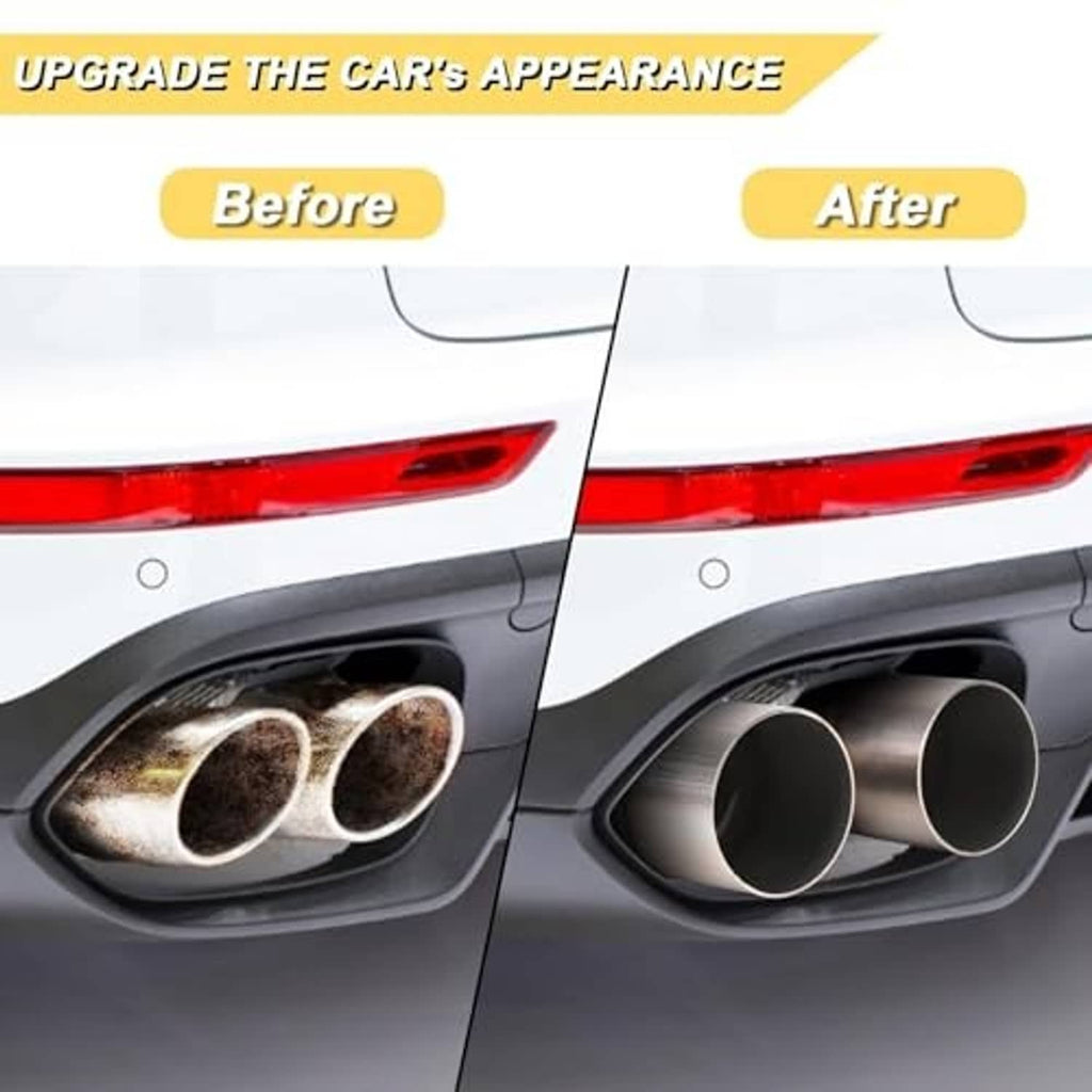 Dual round stainless exhaust tips installed on a vehicle rear
