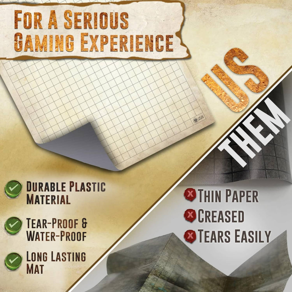 Folded grid map mat highlighting tear-proof, long-lasting durable plastic surface