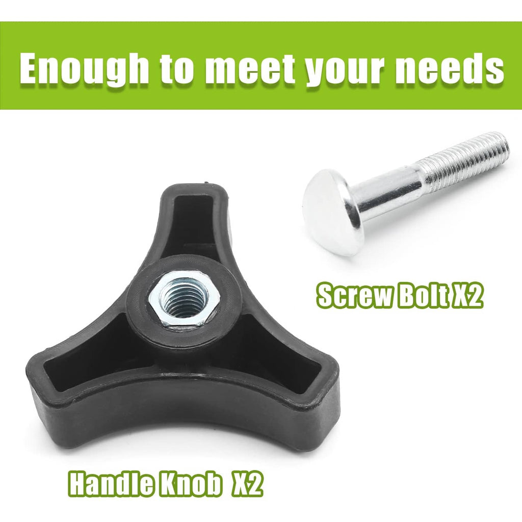 Black lawn mower handle knob with threaded screw bolt and built-in metal nut insert