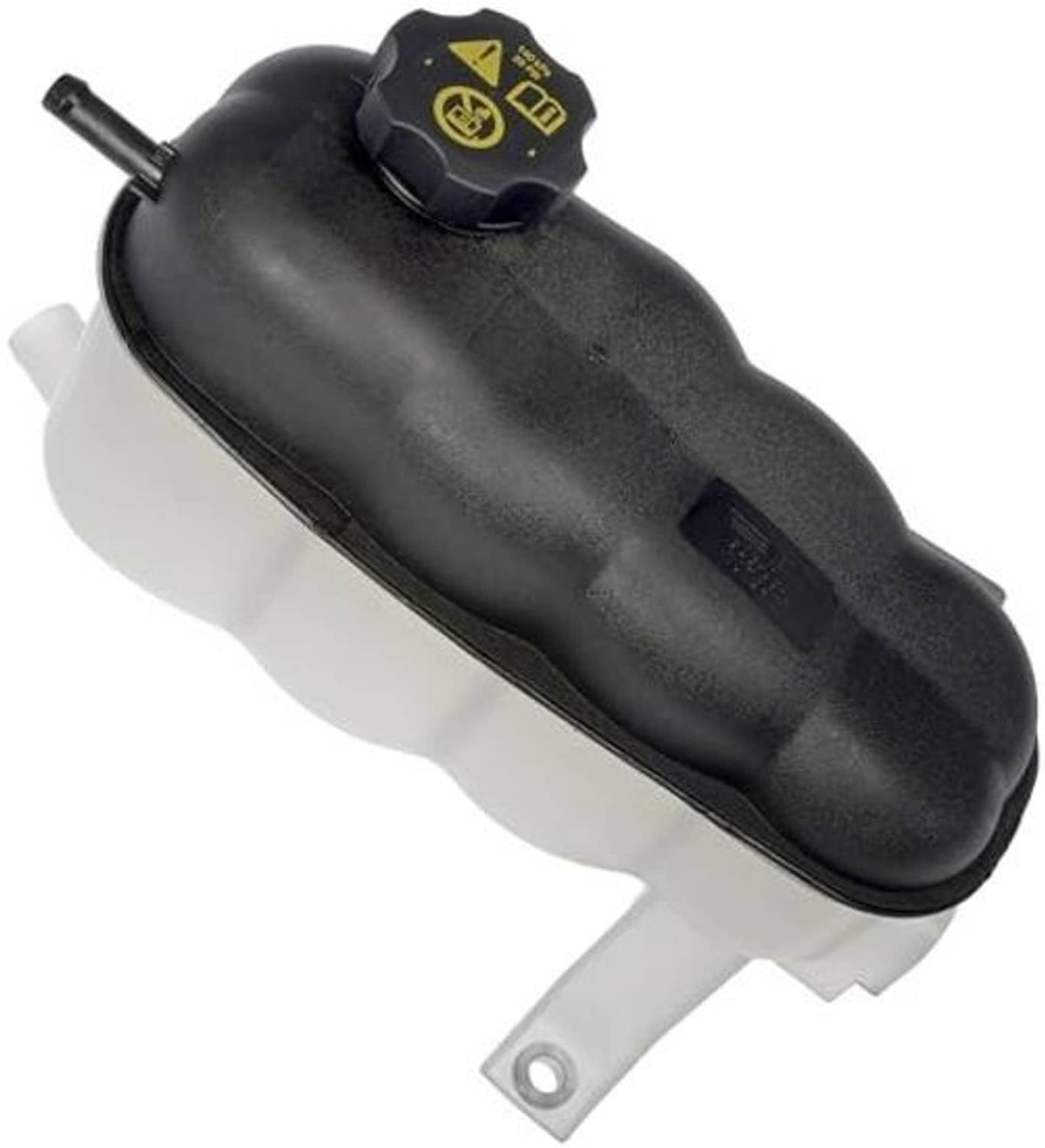 Dark gray coolant reservoir with black cap and side mounting tab