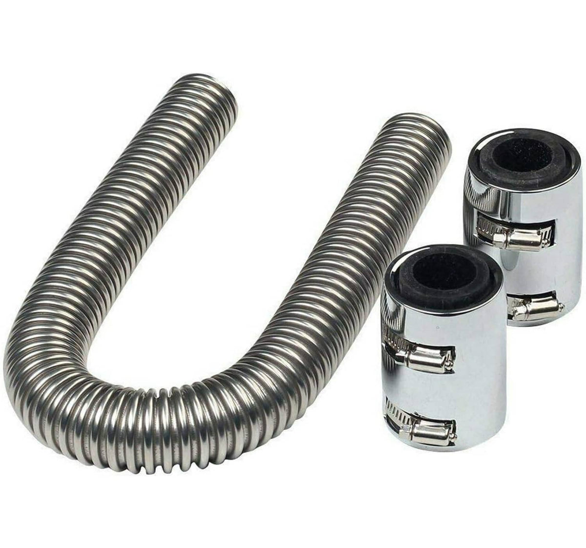 36 in flexible radiator hose kit with chrome end caps and stainless steel corrugated tube