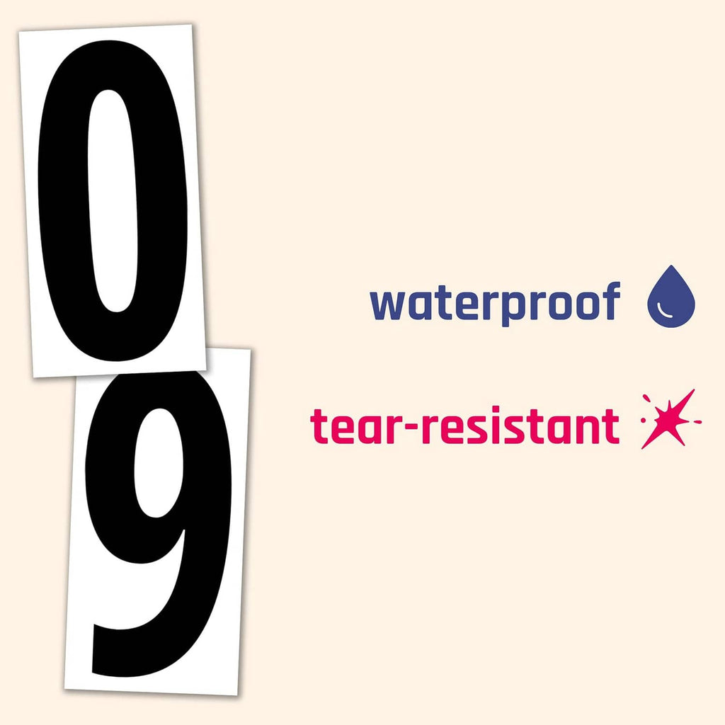 Black vinyl number stickers “0” and “9” on white backing