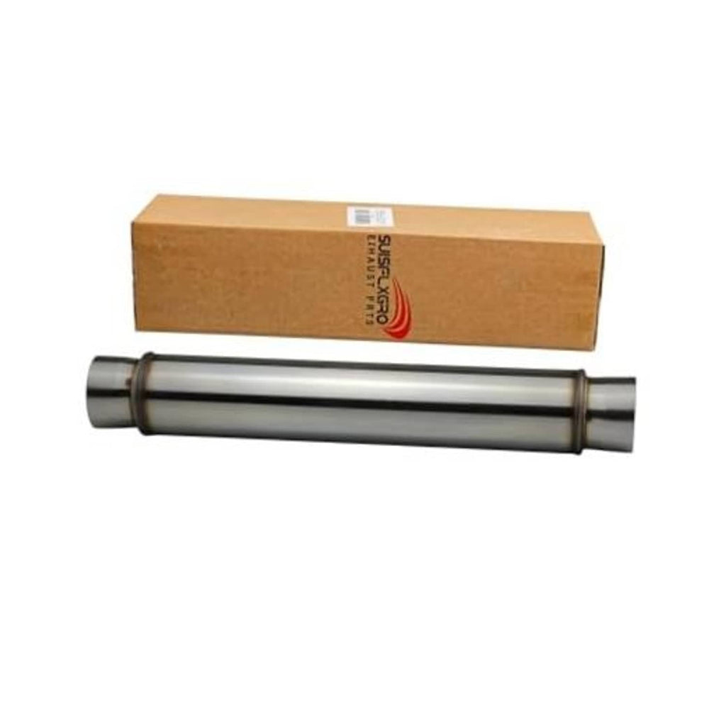 Stainless steel exhaust resonator muffler with cylindrical housing and end caps