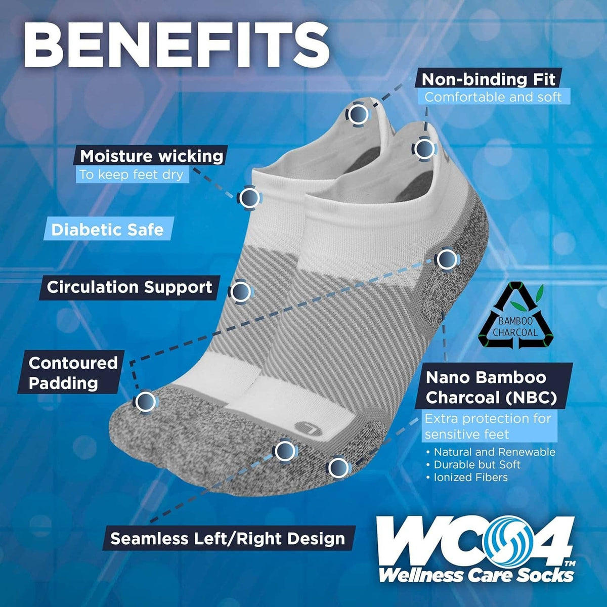 Gray no-show socks with contoured padding and non-binding heel fit