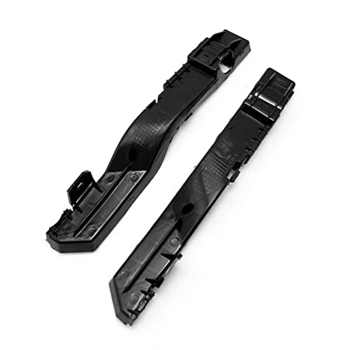 Black front bumper bracket support pair with textured grip and mounting clips