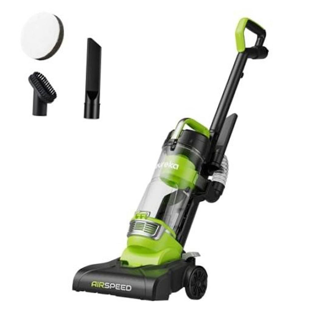 Compact green bagless upright vacuum cleaner with AIRspeed nozzle and wheels