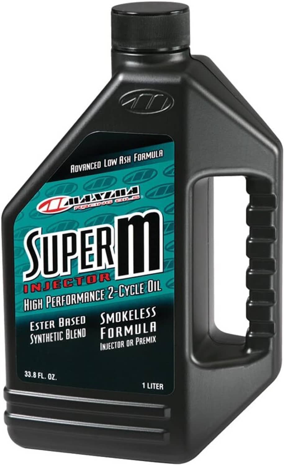 Two-stroke engine oil premix bottle, black 1L container with label