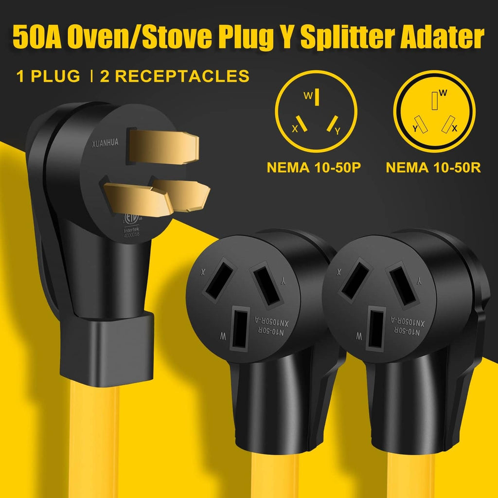 LAZMUMI NEMA 10-50P to dual 10-50R Y splitter adapter with yellow cable