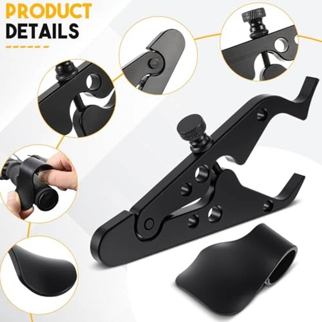 Black throttle lock clamp with textured knob and silicone sleeve, product detail