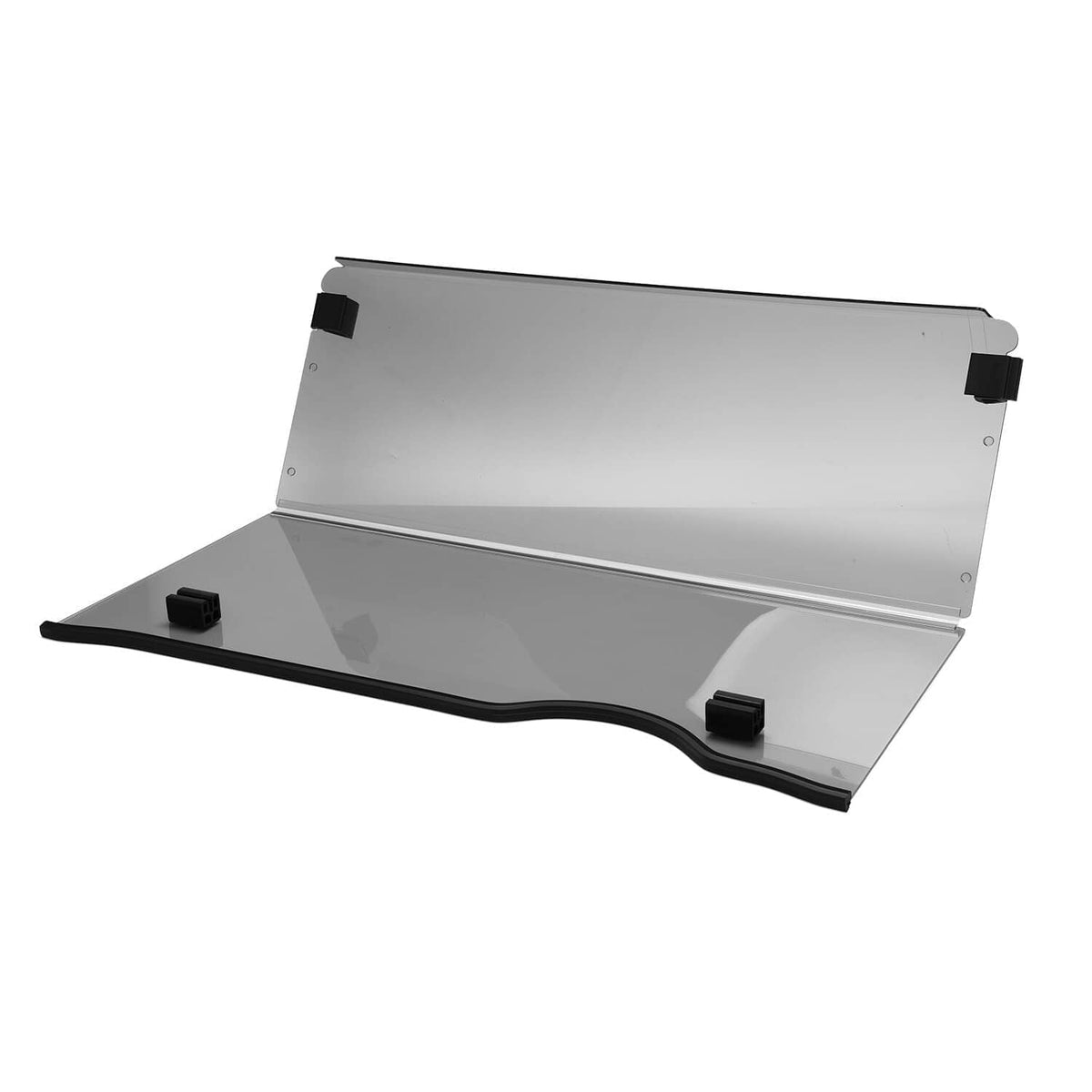 Tinted front windshield panel with two clear mounting bars and black tabs