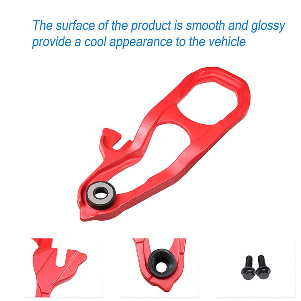 Single red front tow hook with circular mounting eye and black bushing
