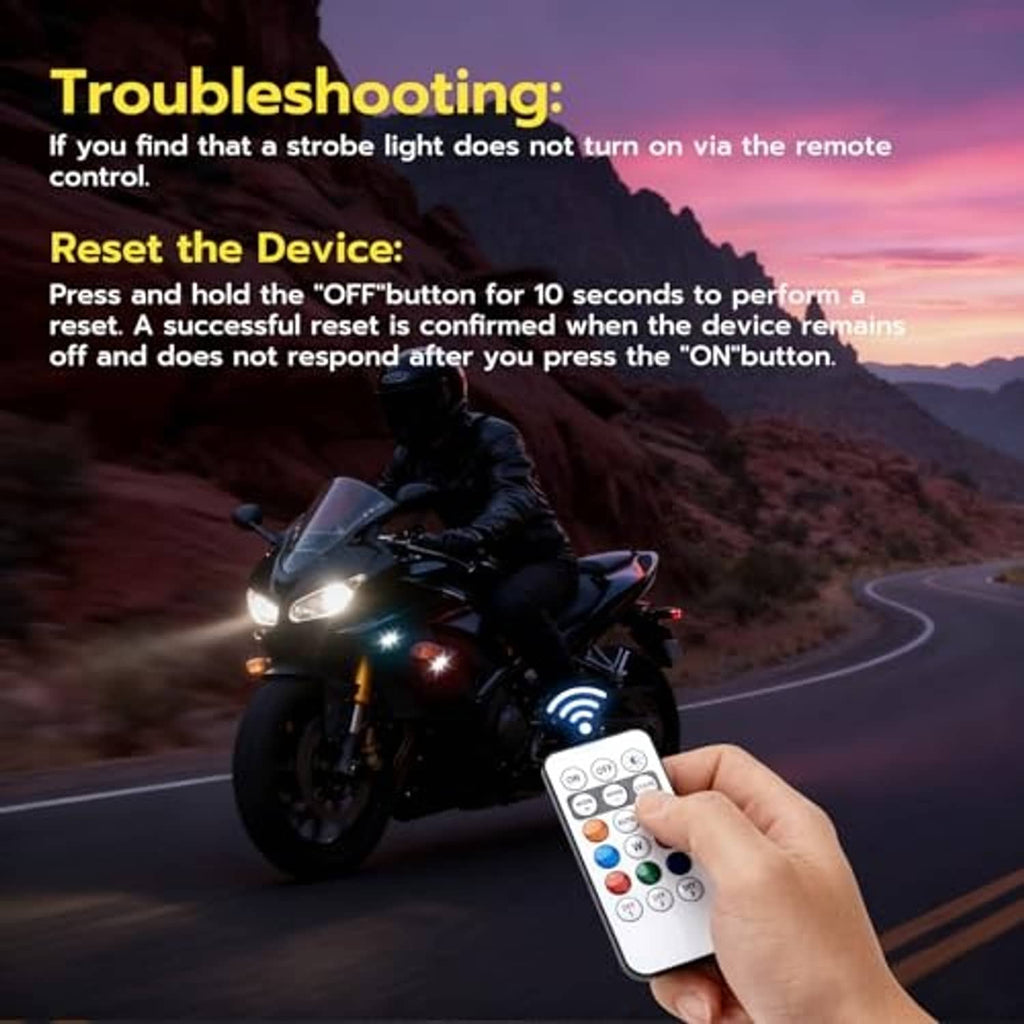 Magnetic LED strobe lights activated with remote control for troubleshooting reset