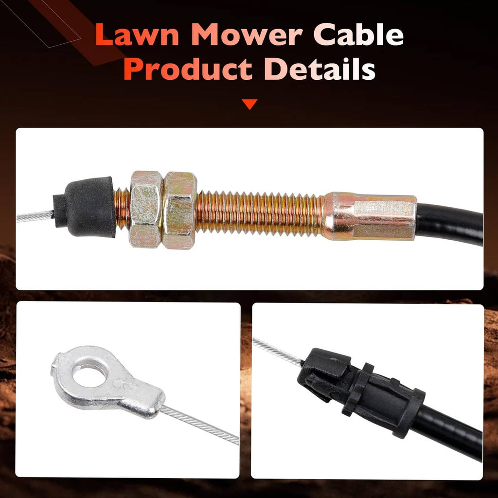Throttle control cable close-up with threaded metal rod, ferrules, and black connector