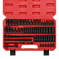 1/4 in drive impact socket set in red storage case with assorted black sockets