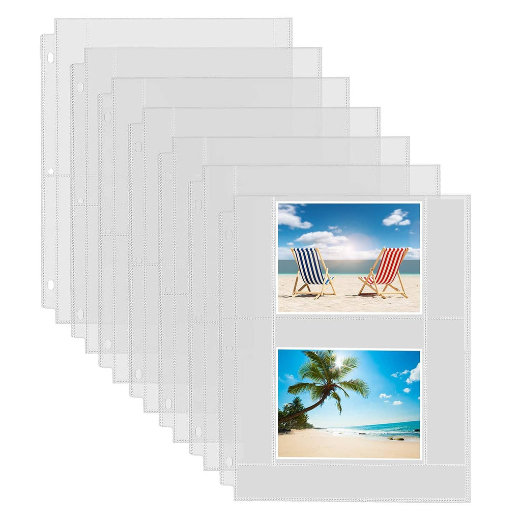 Clear 4x6 photo sleeves with 2 pockets for 3-ring binders, holding photos