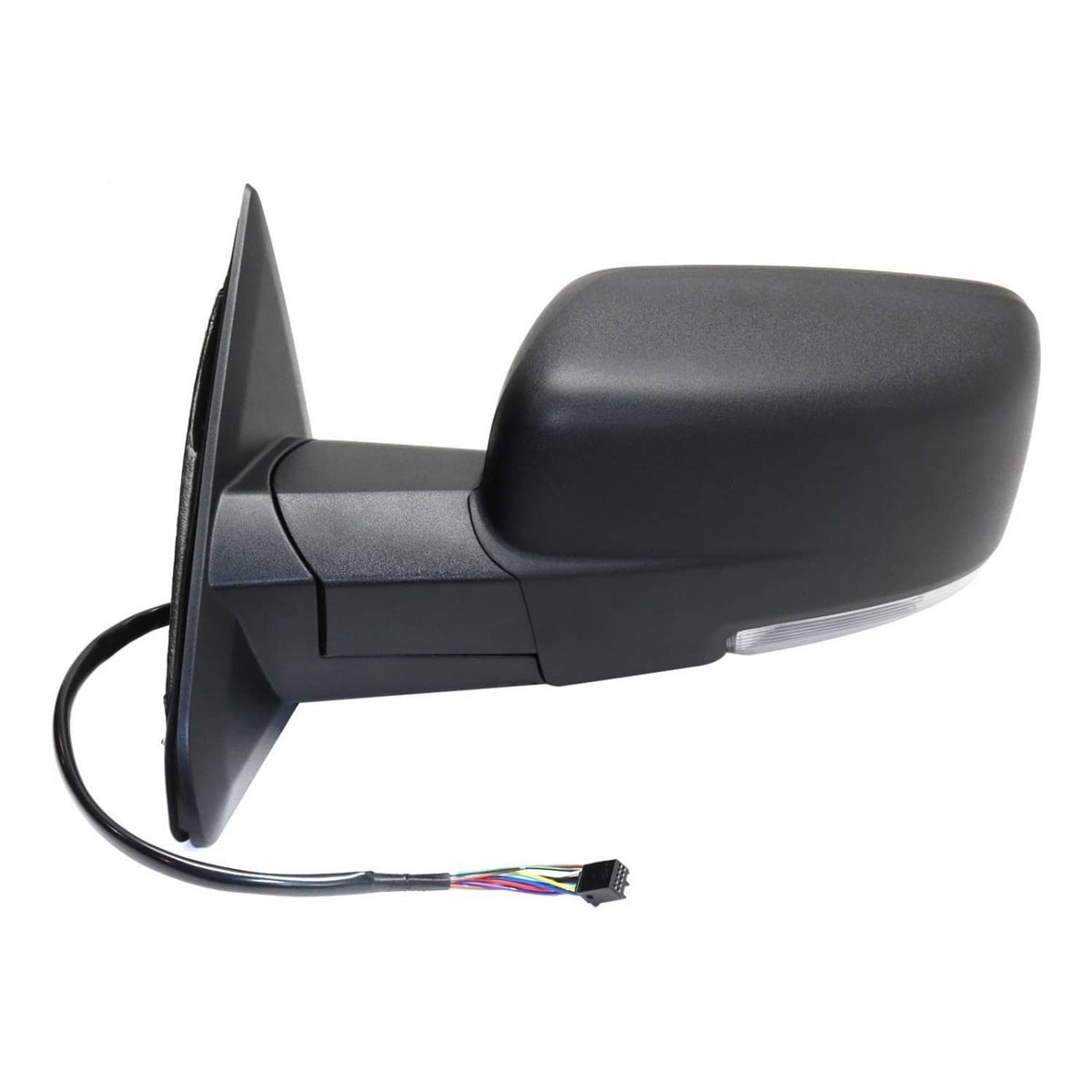 Black side mirror with connector wires and folded-style housing
