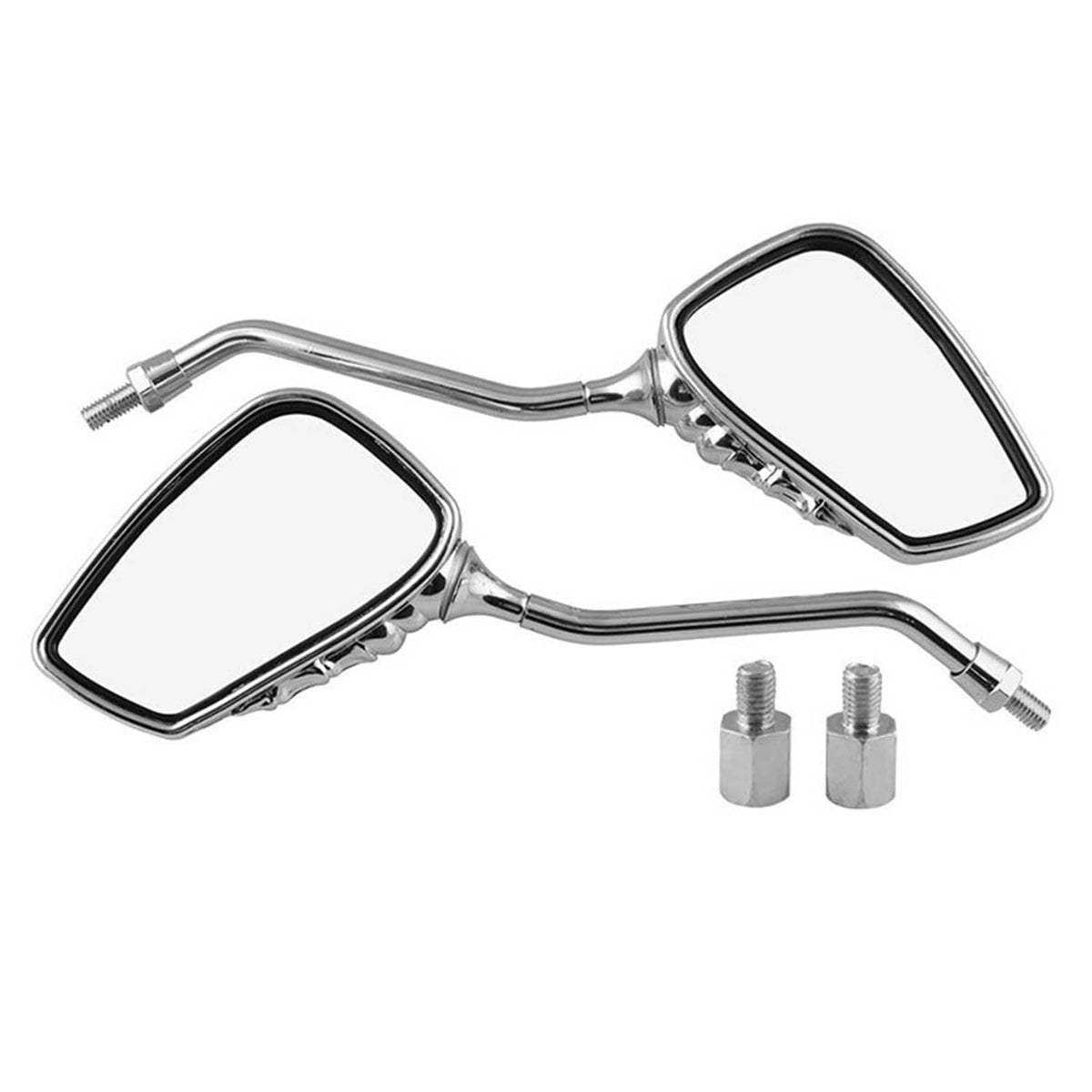 Chrome skull-hand mirrors with rectangular glass and included mounting adapters, pair