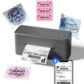 Gray 4x6 wireless shipping label printer with paper labels coming out