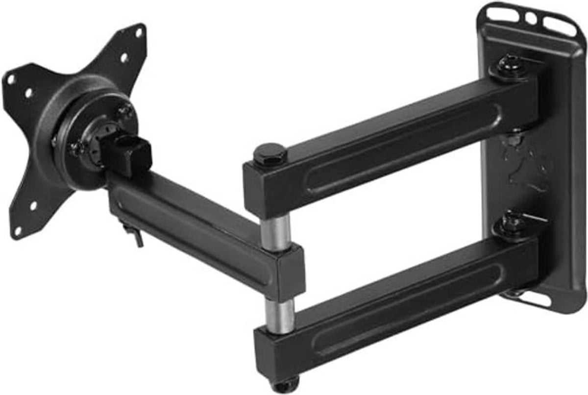 Black articulating TV wall mount with long arm and wall plate bracket