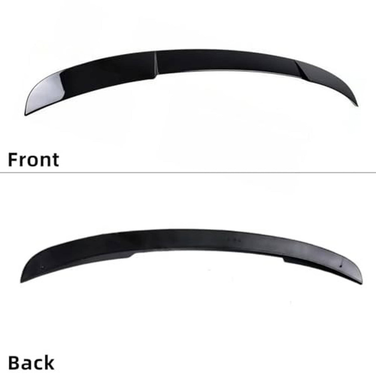 Black curved spoiler wing pieces labeled front and back on a white background.