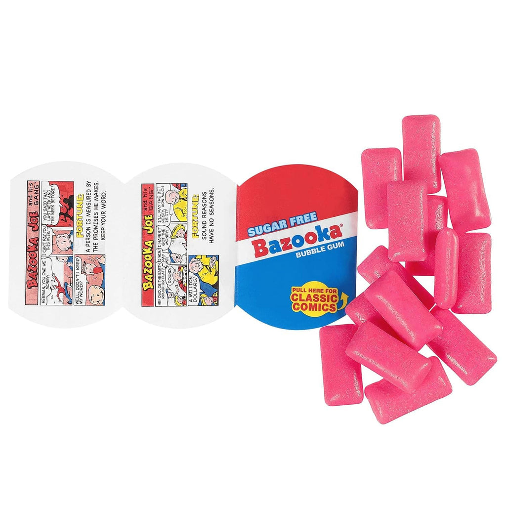 Bazooka sugar-free bubble gum pellets with resealable bag and pink chewy pieces