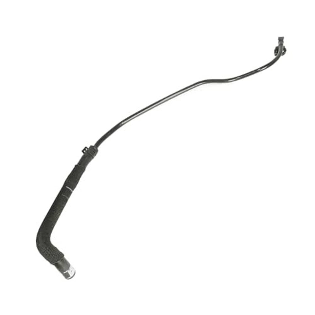 Coolant overflow hose with braided sleeve section and top connector end