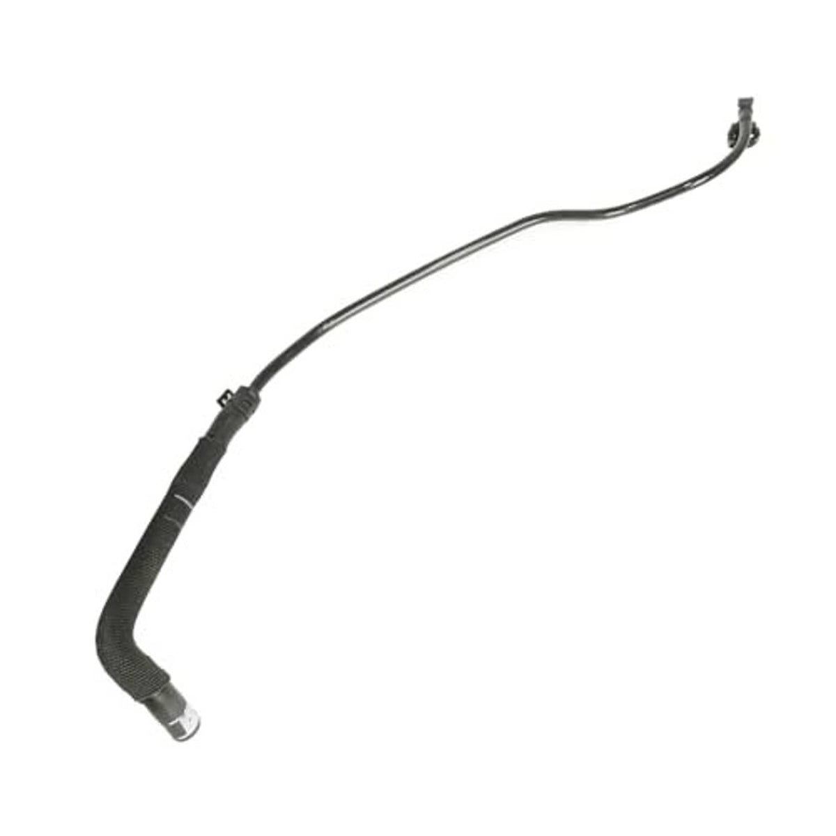 Coolant overflow hose with braided sleeve section and top connector end