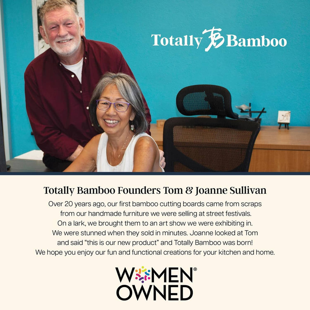 Totally Bamboo promotional photo of two founders with company logo