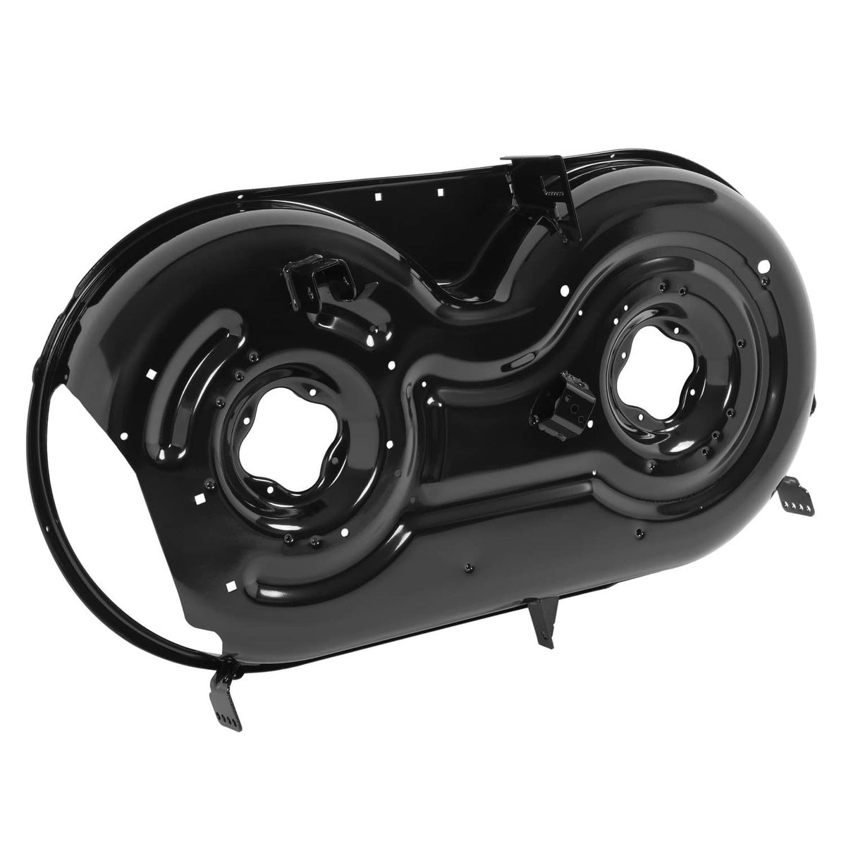 42" mower deck assembly, black steel with two blade spindle openings and brackets