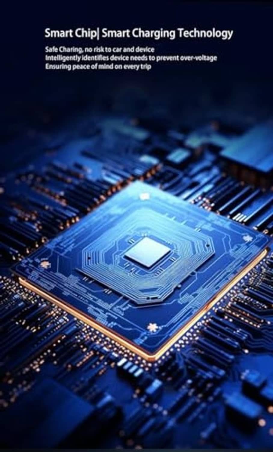 Car charger chip and circuit board detail for smart charging technology