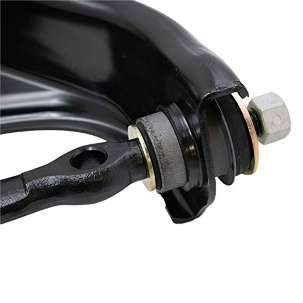Front upper control arm joint end with bushing and bolts, black finish