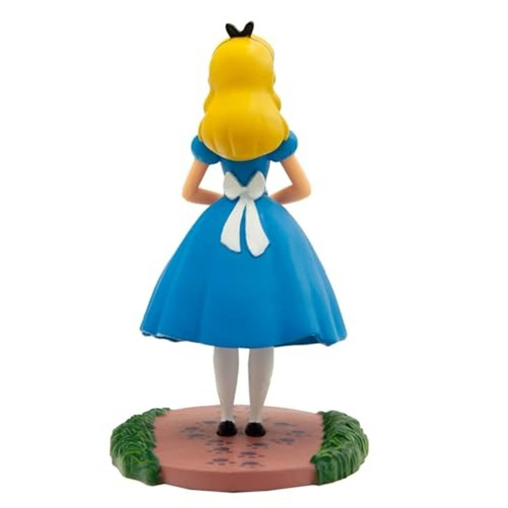 Bullyland Alice cake topper figure back view with bow at waist, on round base