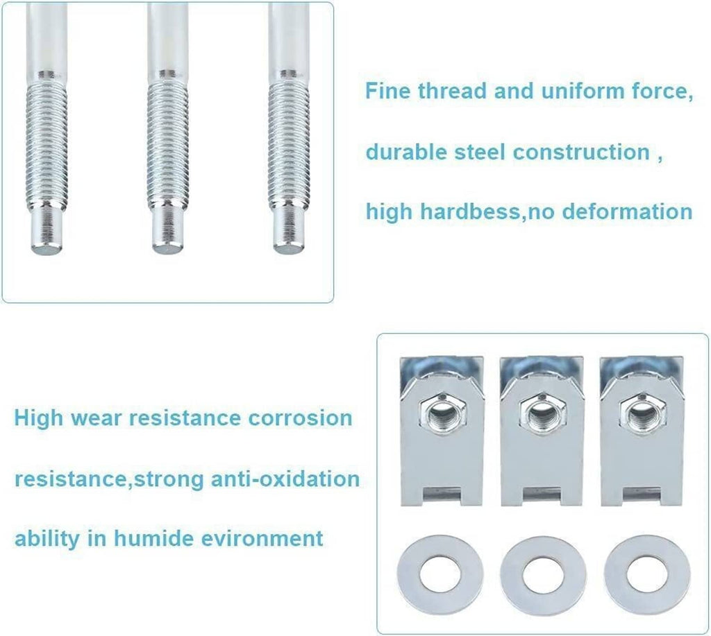 Set of threaded steel bolts and flat washers with corrosion-resistant U-clips