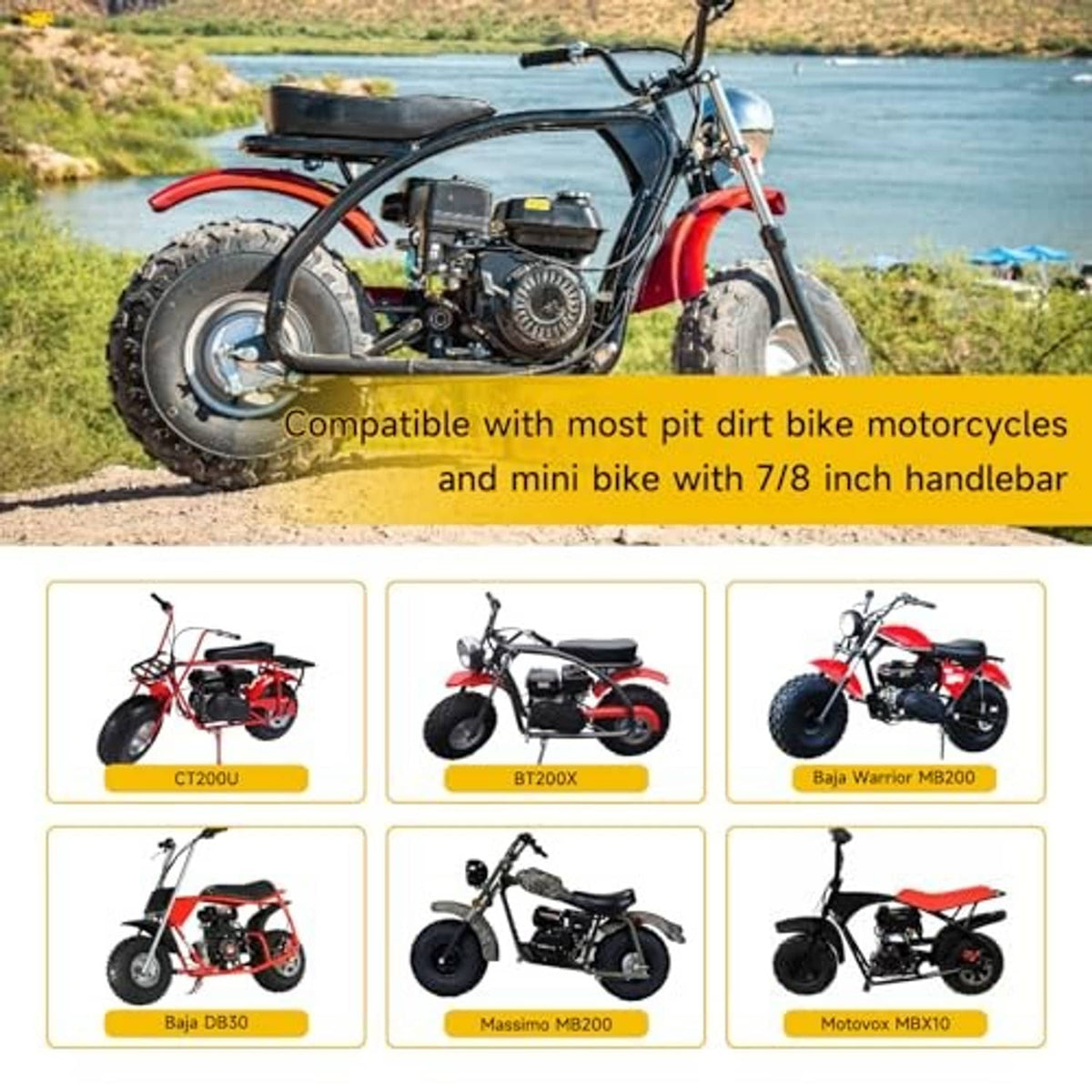 Mini bike throttle cable kit shown as compatible with pit bikes and mini bikes