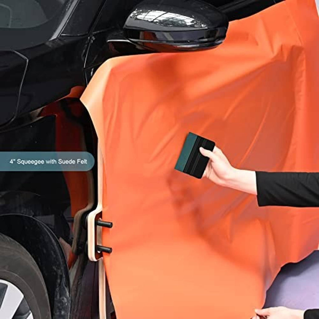 Squeegee with suede felt pad used to smooth window tint film on a vehicle