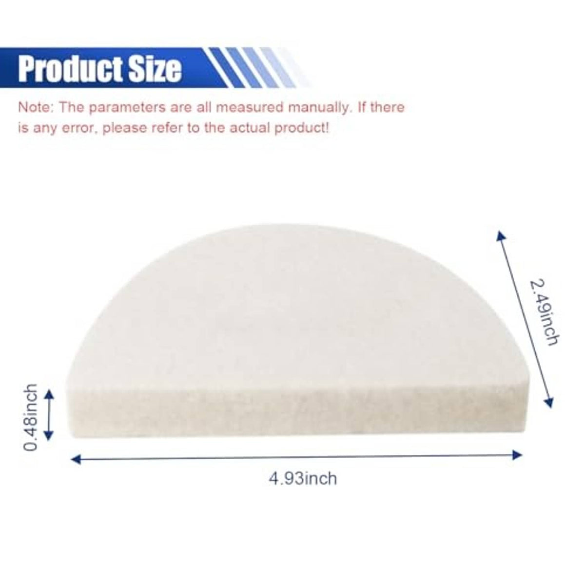 Beige semicircle soft wool felt squeegee pad with size markings (approx.)
