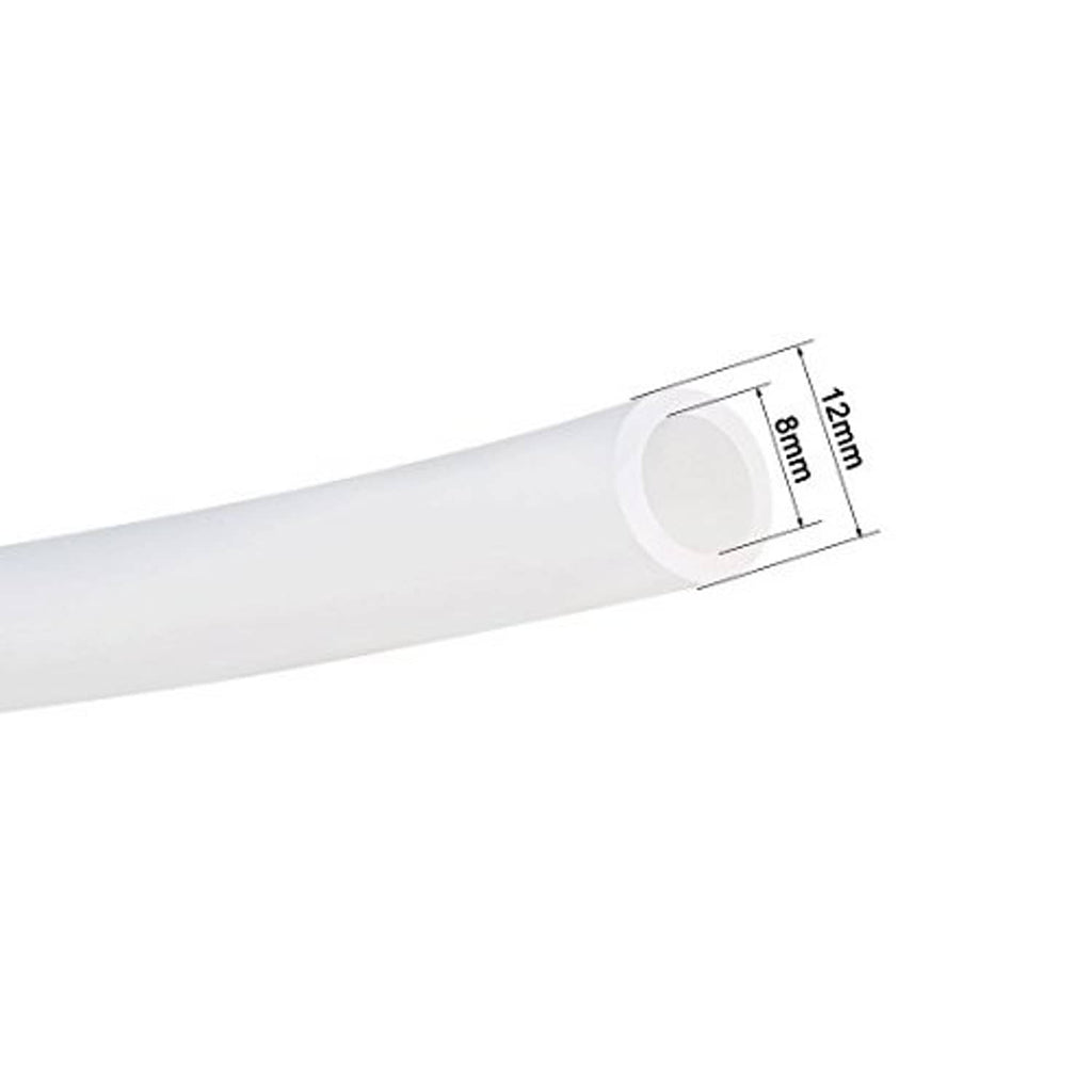 Clear silicone tube close-up with 8mm x 12mm cross-section sizing