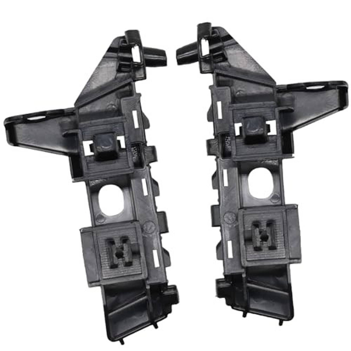 Front bumper bracket clips, black plastic left and right mounting brackets with tabs