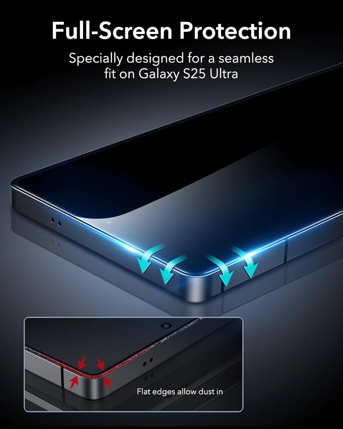 Full-screen tempered glass privacy screen protector for a phone display