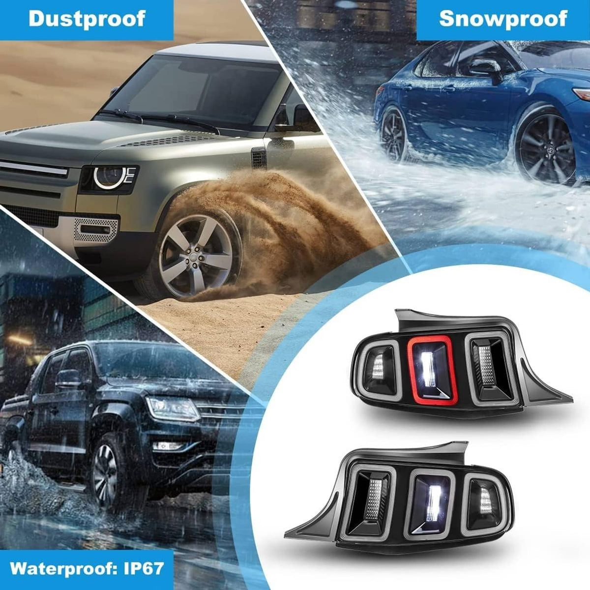 Black LED tail light with red LED elements and waterproof IP67 design
