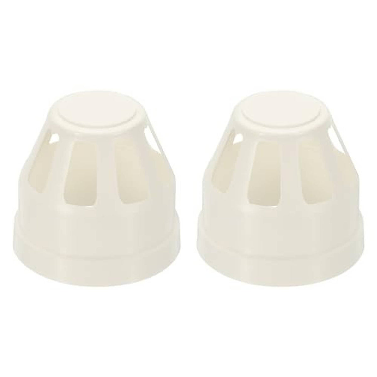 PVC vent end caps, 2-inch, white, two-pack with top slots and side vent openings