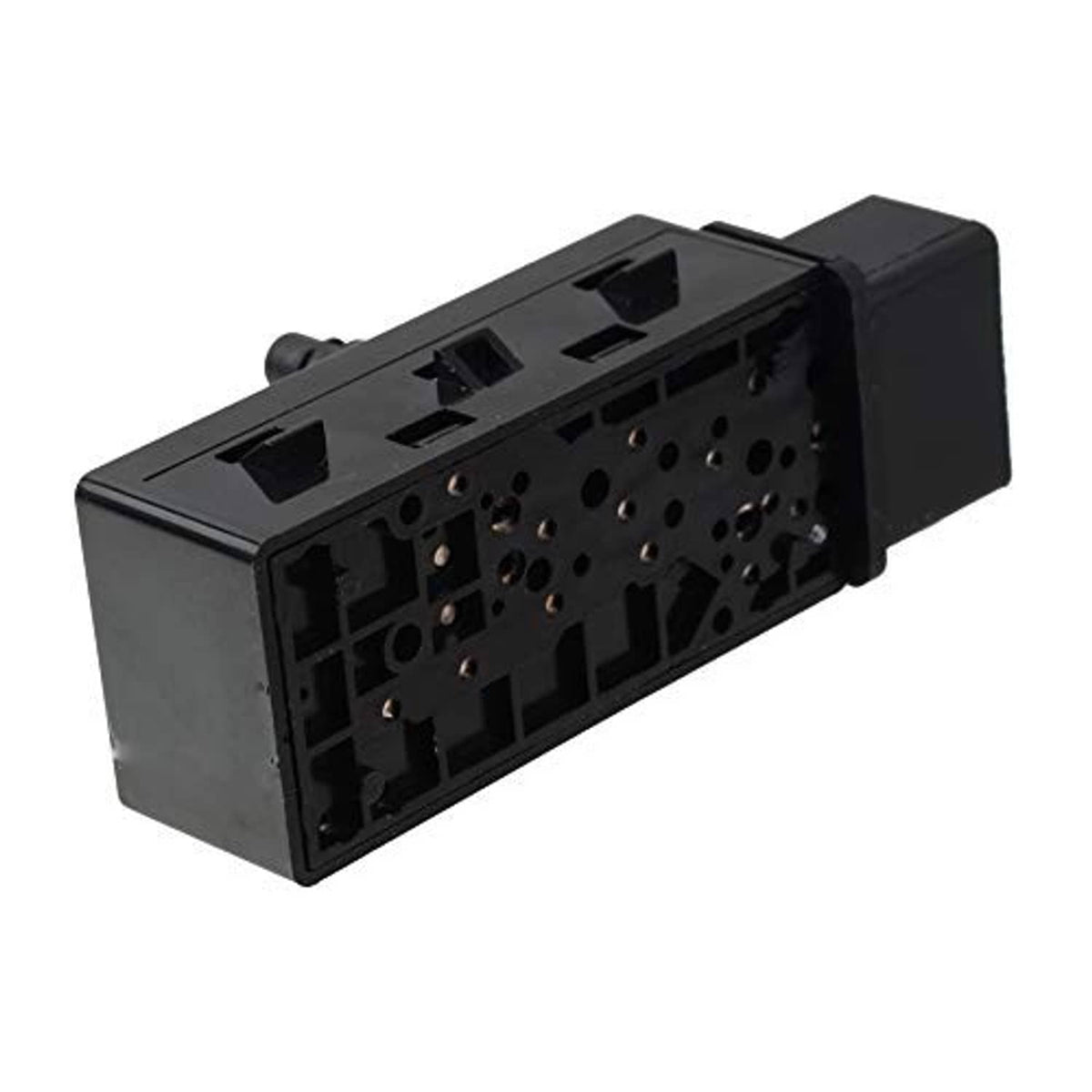 Black switch module panel with multi pin connector ports on the back side