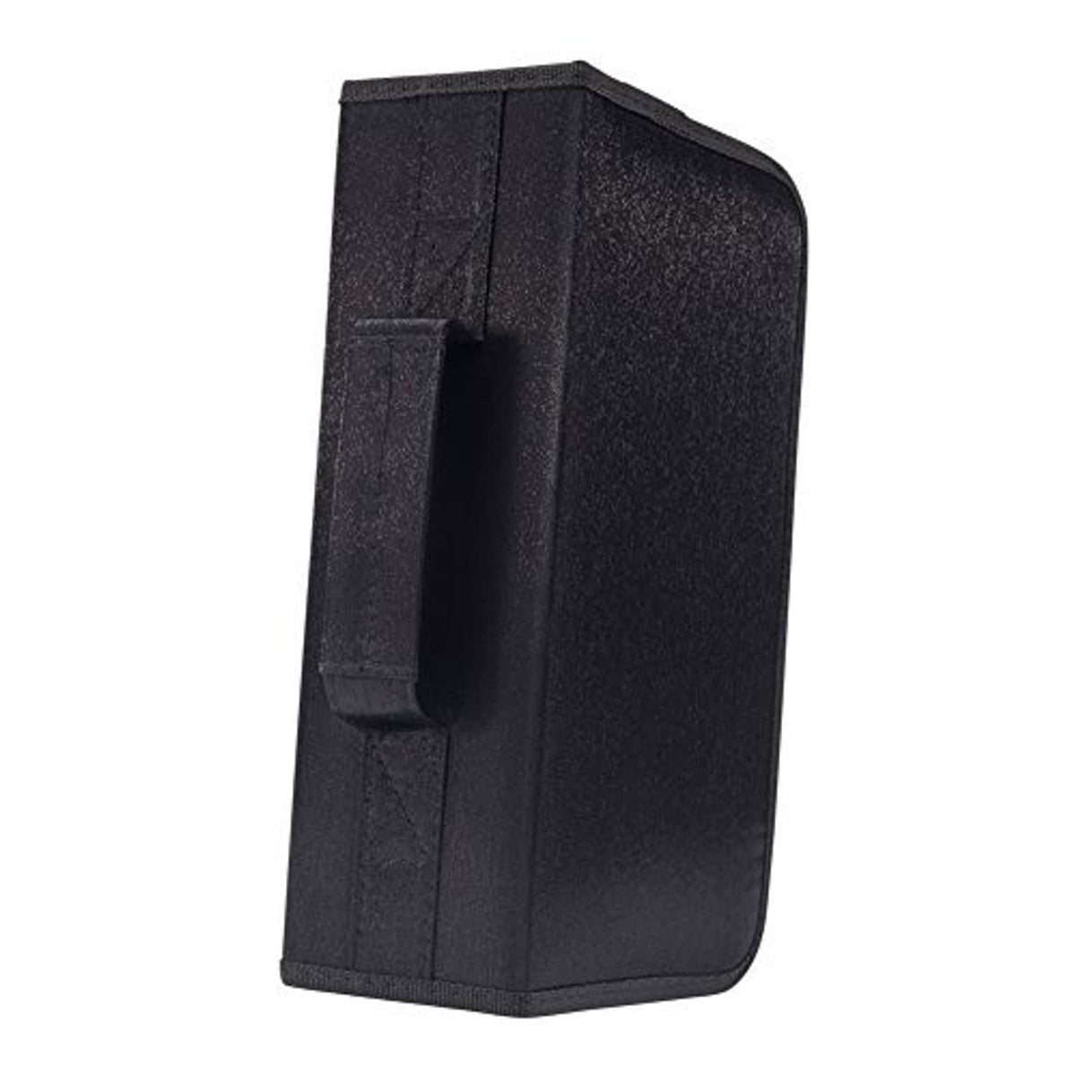 Black CD/DVD storage wallet with textured fabric and side storage pocket strap.