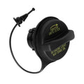 Black fuel tank filler gas cap with attached vent hose and locking stem